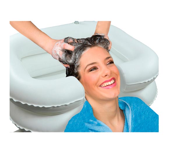 Lavacabezas portátil e hinchable.